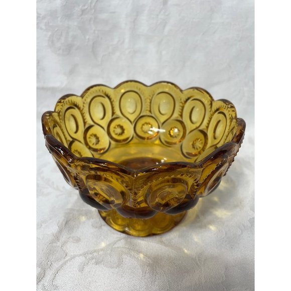 LE Smith Moon and Stars Amber Compote Bowl Dish Vintage 4” x 6” - Picture 2 of 6